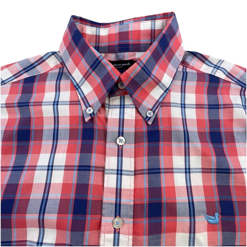 Southern Marsh Shirt Mens Large Plaid Preppy Long Sleeve Oxford Button Down OCBD